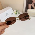 范思哲（Versace）金色无框矩形金属太阳镜  褐色 - 图片 3