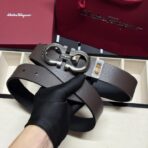 菲拉格慕（Salvatore Ferragamo）棕色粒面小牛皮银色 Gancini 扣双面男士腰带