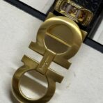 菲拉格慕（Salvatore Ferragamo）黑色压纹小牛皮金色 Gancini 扣男士腰带 - 图片 4