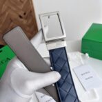 葆蝶家（Bottega Veneta）灰蓝色编织小牛皮银色板扣男士腰带 - 图片 3