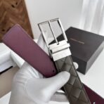 葆蝶家（Bottega Veneta）灰面紫底绗缝小牛皮银色板扣男士腰带