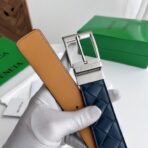 葆蝶家（Bottega Veneta）藏青蓝绗缝小牛皮银色板扣男士腰带 - 图片 3