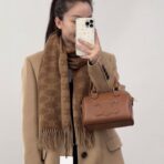 赛琳CELINE凯旋门散林老花羊绒围巾 巧克力色 - 图片 2