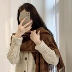 赛琳CELINE凯旋门散林老花羊绒围巾 巧克力色 - 图片 3