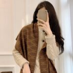 赛琳CELINE凯旋门散林老花羊绒围巾 巧克力色 - 图片 4