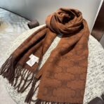 赛琳(CELINE)凯旋门散林老花羊绒围巾 太妃糖棕色 - 图片 3