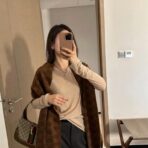 赛琳(CELINE)凯旋门散林老花羊绒围巾 太妃糖棕色 - 图片 4