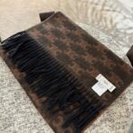 赛琳(CELINE)凯旋门散林老花羊绒围巾 巧克力色