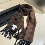 赛琳(CELINE)凯旋门散林老花羊绒围巾 巧克力色 - 图片 4