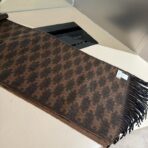 赛琳(CELINE)凯旋门散林老花羊绒围巾 巧克力色 - 图片 2