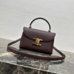 赛琳（Celine）Teen Nino 深勃艮第色柔软粒面小牛皮金色饰面手提单肩包