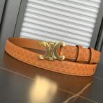 赛琳（Celine）Triomphe 系列橙色老花帆布皮革金色 Triomphe 扣腰带 - 图片 2