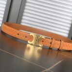 赛琳（Celine）Triomphe 系列橙色老花帆布皮革金色 Triomphe 扣腰带