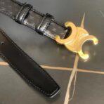 赛琳（Celine）Triomphe 系列黑色老花帆布皮革金色 Triomphe 扣腰带 - 图片 3