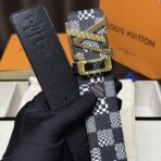 路易・威登 Initiales Damier Graphite 黑灰棋盘格经典男士宽腰带 - 图片 3