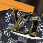 路易・威登 Initiales Damier Graphite 黑灰棋盘格经典男士宽腰带 - 图片 4