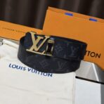 路易威登（Louis Vuitton）INITIALES 黑灰色老花帆布金色扣腰带