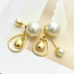 迪奥双球珍珠镂空水滴钻石耳环 - 图片 2