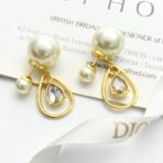 迪奥双球珍珠镂空水滴钻石耳环 - 图片 3