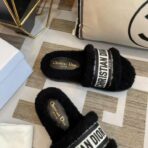 克里斯汀・迪奥 Oblique 标识织带黑色毛绒穆勒拖鞋 - Image 3