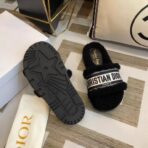 克里斯汀・迪奥 Oblique 标识织带黑色毛绒穆勒拖鞋 - Image 2