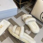 迪奥 Dior Christal Dior 系列毛绒穆勒拖鞋（白浅金配色款） - Image 2