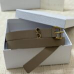迪奥（Dior）CD Icon 系列棕色粒面小牛皮金色饰面腰带 - 图片 4