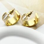 迪奥（Dior）Dio (r) evolution 系列镶钻字母金色耳环 - 图片 4