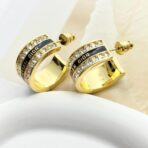 迪奥（Dior）Dio (r) evolution 系列镶钻字母金色耳环 黑 - 图片 3