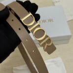 迪奥（Dior）棕色小牛皮金色金属 DIOR 字母扣细腰带 - 图片 2