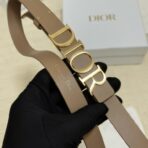 迪奥（Dior）棕色小牛皮金色金属 DIOR 字母扣细腰带 - 图片 3