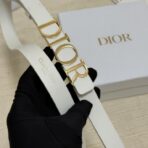 迪奥（Dior）白色小牛皮金色金属 DIOR 字母扣细腰带