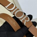迪奥（Dior）红褐色小牛皮金色金属 DIOR 字母扣细腰带 - Image 2
