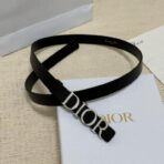 迪奥（Dior）黑色小牛皮银色金属 DIOR 字母扣细腰带