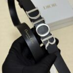 迪奥（Dior）黑色小牛皮银色金属 DIOR 字母扣细腰带 - Image 3