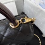 香奈儿（Chanel）Mini Coco Handle 黑色荔枝纹牛皮配酒红色蜥蜴皮手柄手提斜挎包 - 图片 4