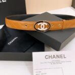 香奈儿（Chanel）棕色绗缝小牛皮双 C 扣女士腰带 - Imagem 2