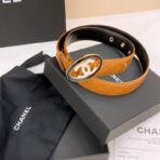 香奈儿（Chanel）棕色绗缝小牛皮双 C 扣女士腰带 - Imagem 3