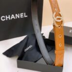 香奈儿（Chanel）棕色绗缝小牛皮金色雕花双 C 扣女士腰带 - 图片 3