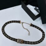 香奈儿（Chanel）经典双 C 系列镂空logo黑金属链条双 C 扣饰腰带