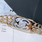 香奈儿（Chanel）经典双 C 系列镂空白色logo浅金色金属链条双 C 扣饰腰带 - 图片 3