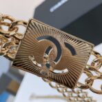 香奈儿（Chanel）经典双 C 系列镂空白色logo浅金色金属链条双 C 扣饰腰带 - 图片 2