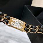 香奈儿（Chanel）经典双 C 系列镂空白色logo黑金属链条双 C 扣饰腰带 - 图片 2