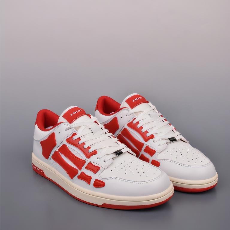 骨骼鞋-Skel top Sneakers低帮红白色1_00001_ AMIRI Skel-Top Low 红白拼色皮革低帮运动鞋 - 图片 1