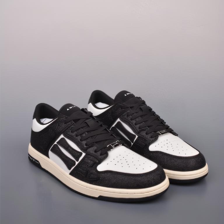 骨骼鞋-Skel top Sneakers低帮黑白1_00001_ AMIRI Skel-Top Low 黑白拼色皮革低帮运动鞋 - 图片 1