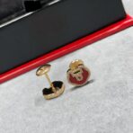 麒麟高级红玛瑙如意锁耳钉 - 图片 2