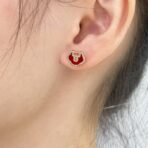 麒麟高级红玛瑙如意锁耳钉 - 图片 4