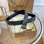 （Burberry）London 格纹系列双面帆布皮革暗银色矩形针扣腰带 - 图片 2