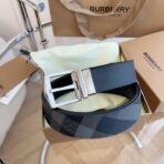 （Burberry）London 格纹系列双面帆布皮革银色矩形针扣腰带