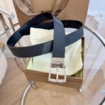 （Burberry）London 格纹系列双面帆布皮革银色矩形针扣腰带 - 图片 2